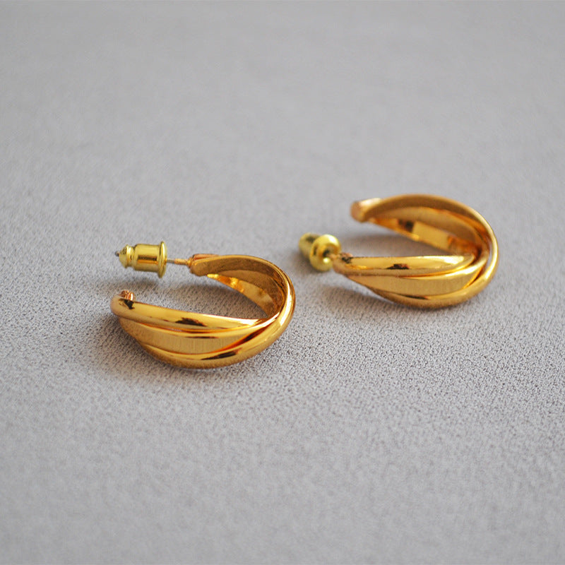 Gold (18K) Plating Winding Circle All-Match Hoop Earrings