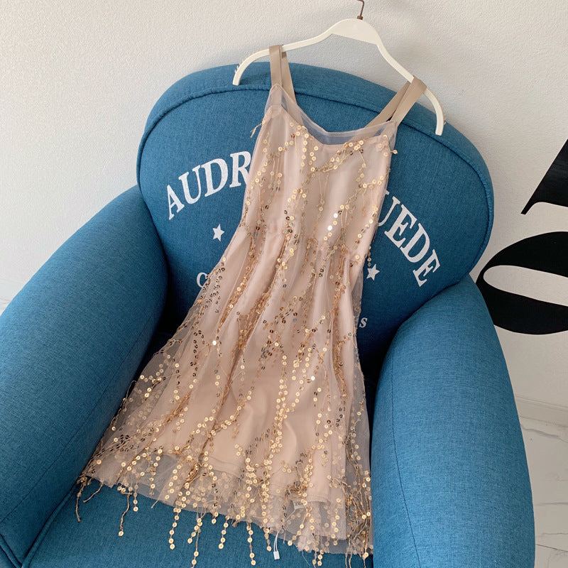 Women's Beach Sequin Suspender Backless Dress