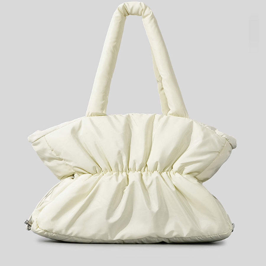 Pleated Cotton Filled Large-Capacity Handbag For Women