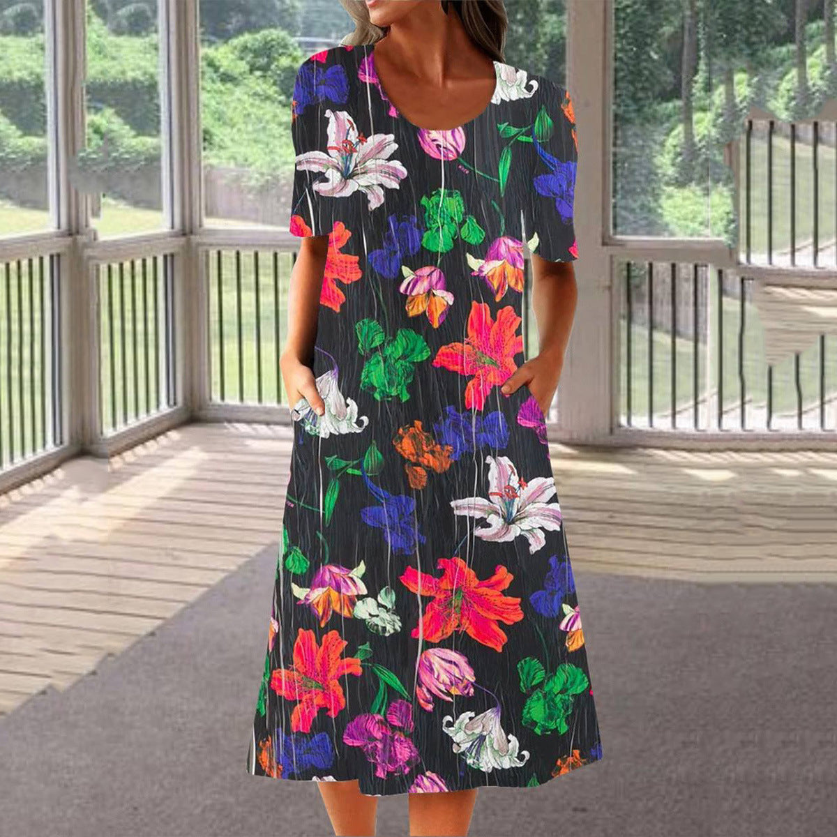 Casual Fashionable Printed Short-Sleeve Dress