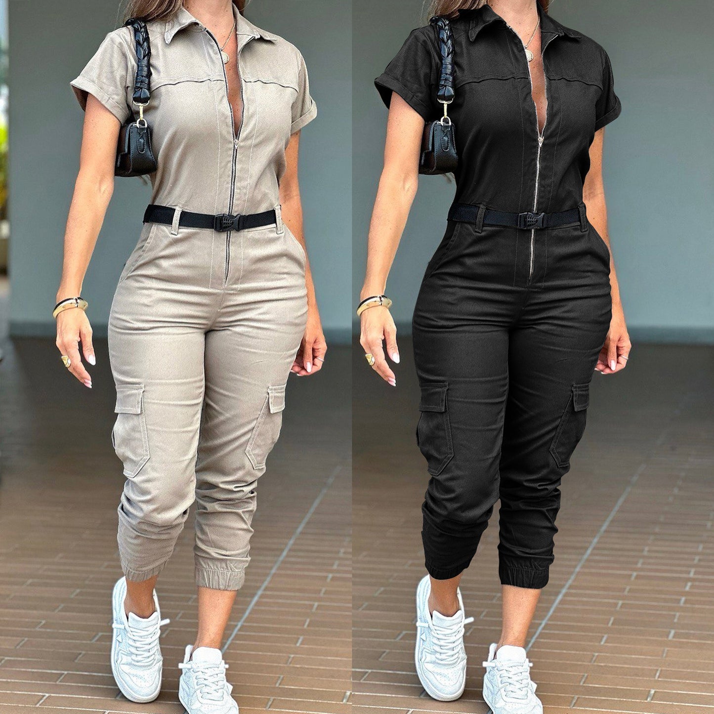 Casual Elastic-Waist Jumpsuit