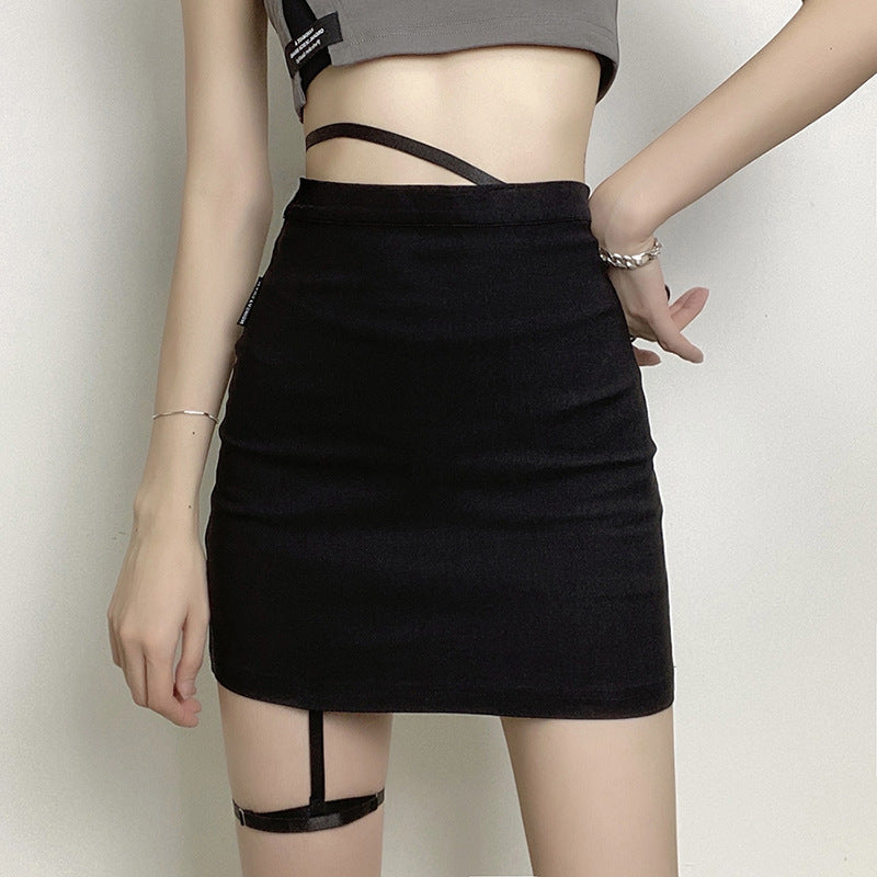 High-Waist Solid-Colour Bag Hip Skirt