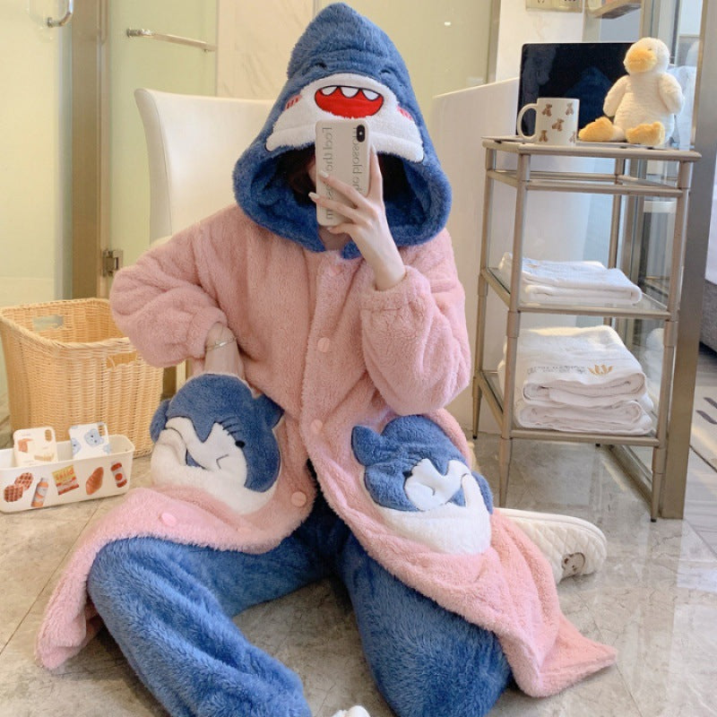 Plush Flannel Cartoon Cute Hooded Pyjamas