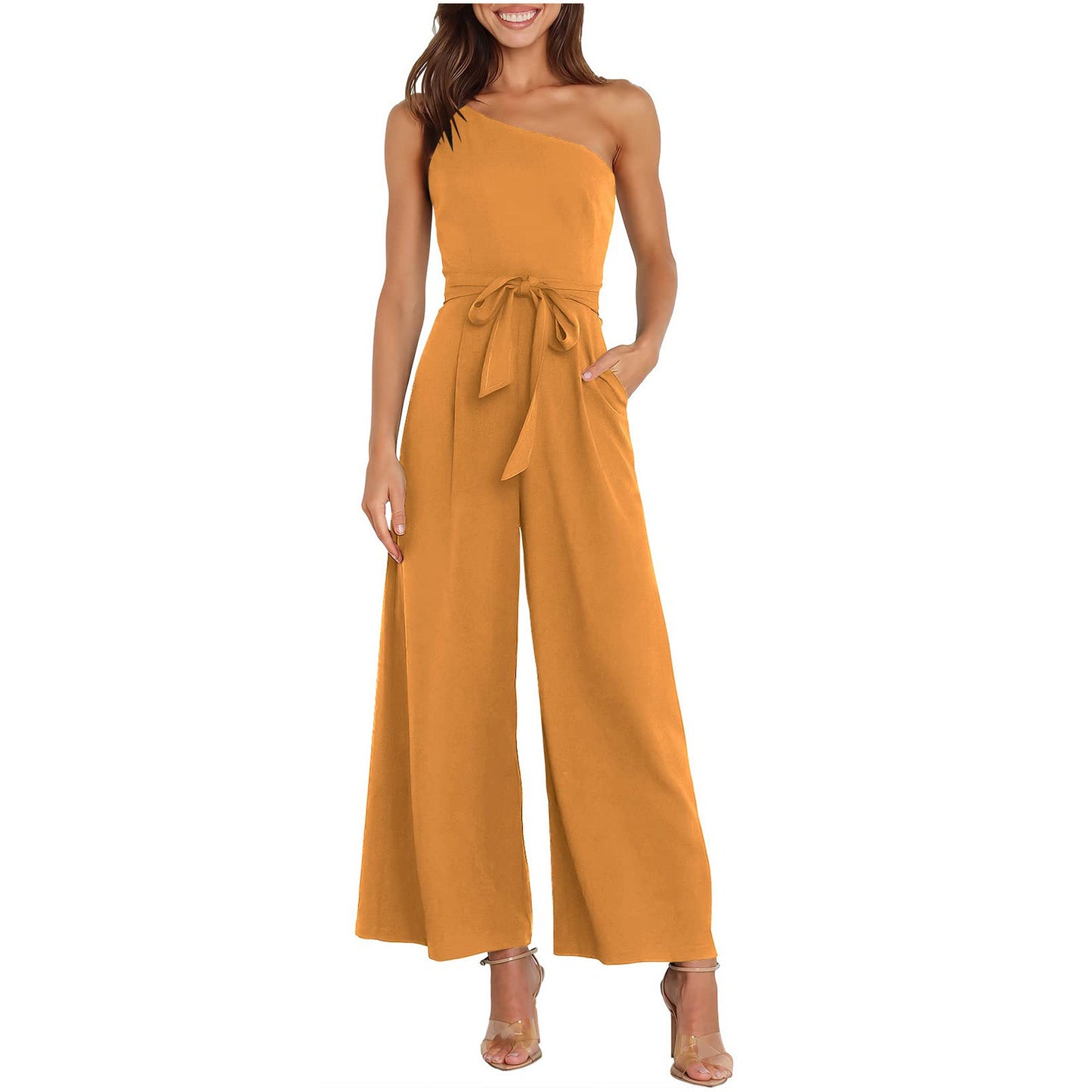 Women's Solid-Colour Lace-Up Jumpsuit