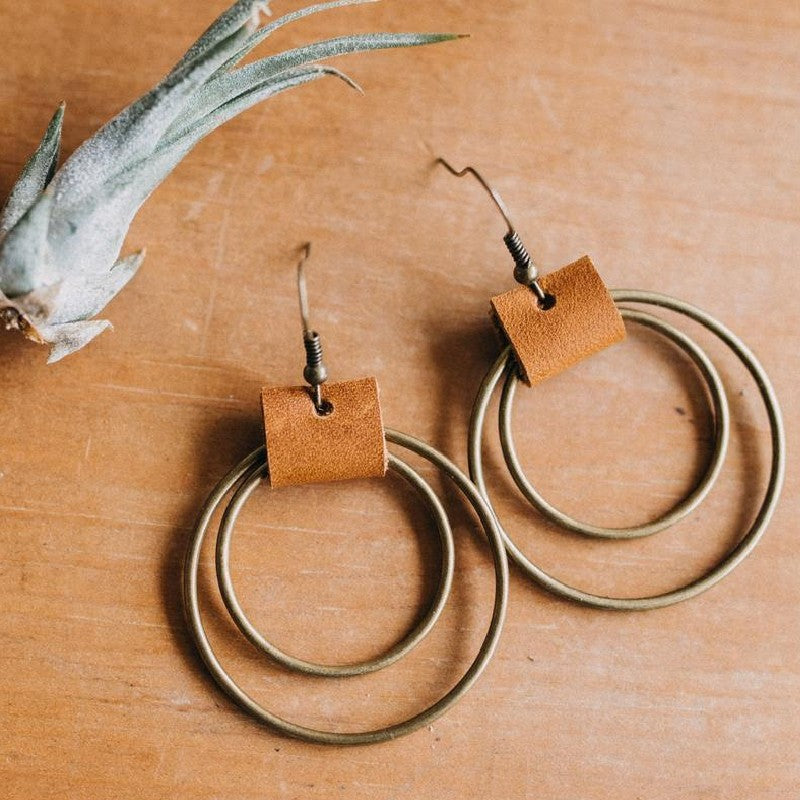 Women's Vintage Bronze Hoop Leather Earrings