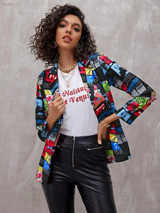 Newspaper No-Positioning Printing Ladies' Thin Small Jacket