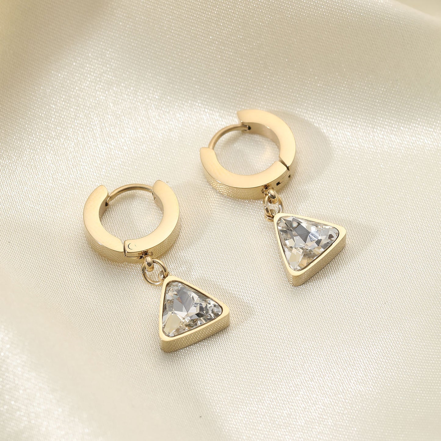 Triangular Zircon Drop Hoop Earrings
