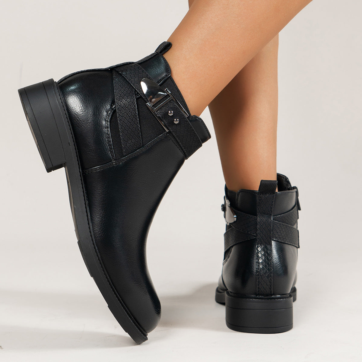 Chelsea Black Ankle Boots For Women - Side Zipper Buckle Shoes