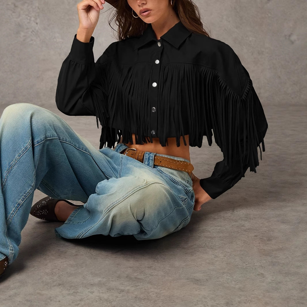 Tassel Front-Buttons Long-Sleeve Jacket