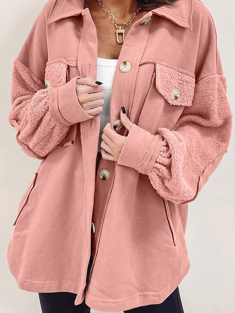 Plush Splicing Loose Jacket for Women