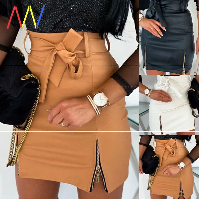 Bandage PU Leather Mini Skirt
