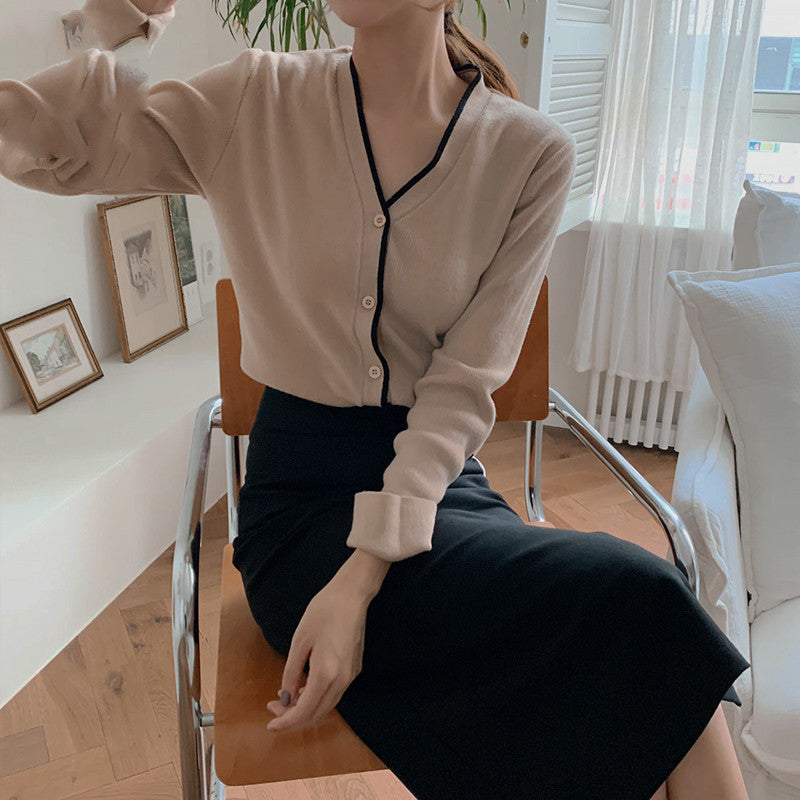 Retro A-line Slit Bag Hip Skirt High Waist Mid-length Skirt