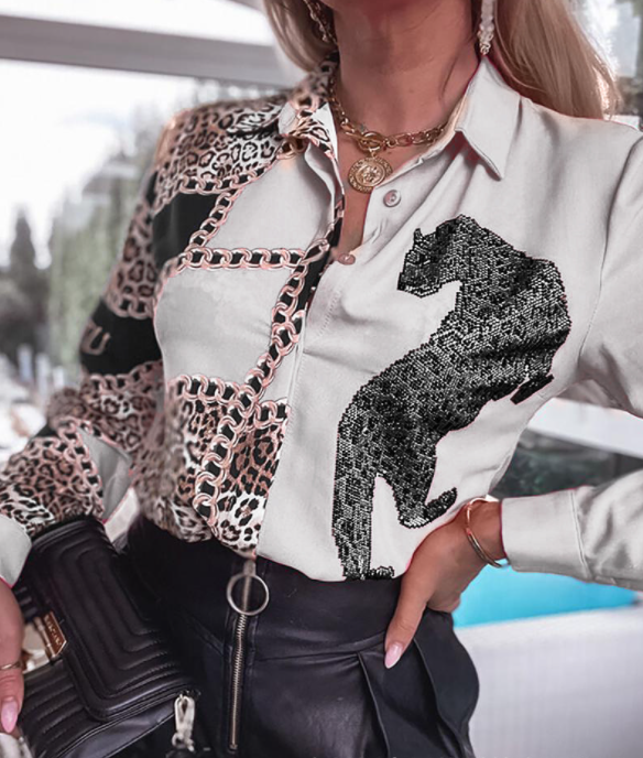 New Cross-Border Chain Leopard Print Long Shirt