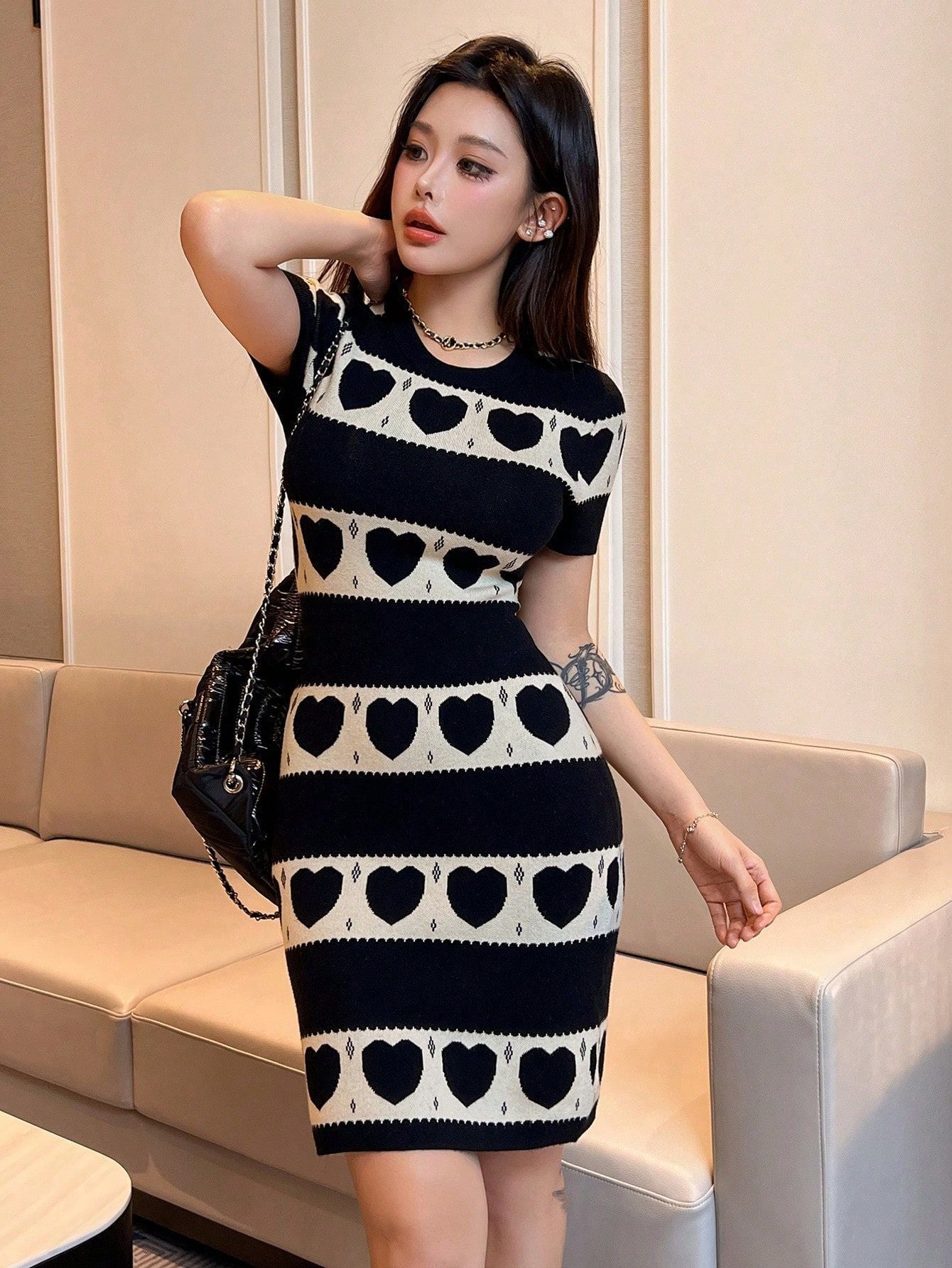 Knitted Short-Sleeve Mini Dress