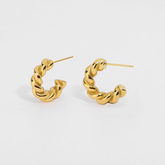 Ladies' Twist Spiral Hoop Earrings - 18K Gold Plated