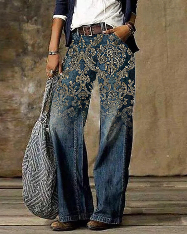 Women's 3D Pattern Casual Denim Trousers