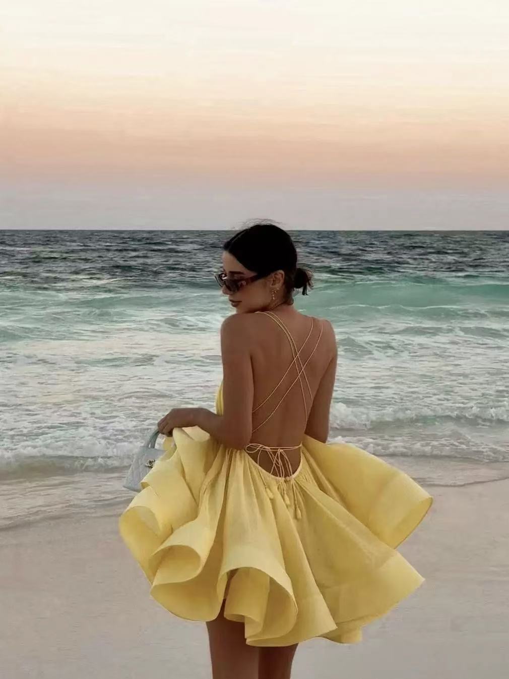 Sexy Sling Deep-V Backless Pleated Dress