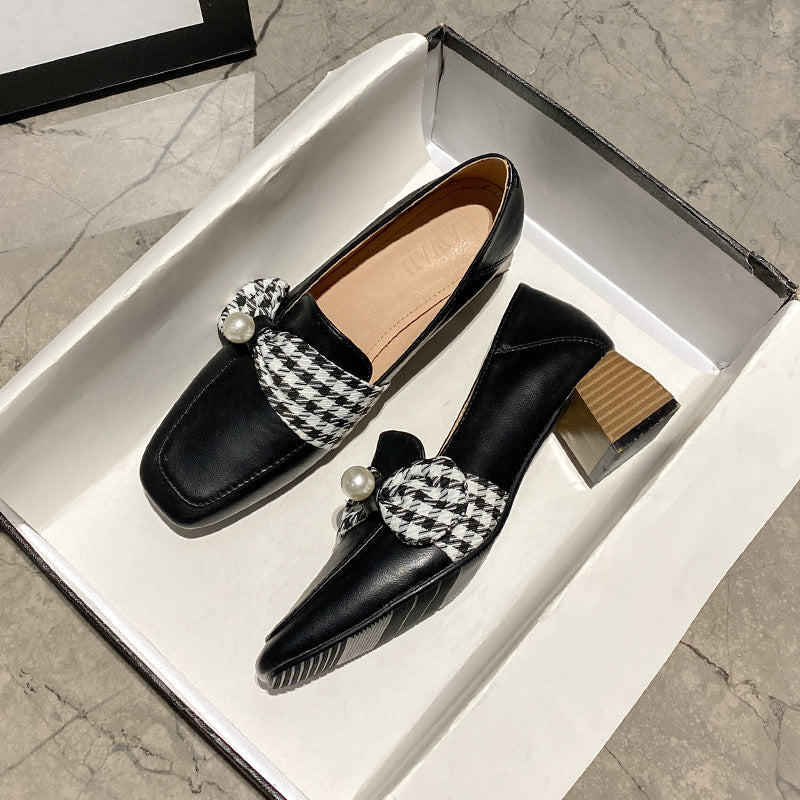 British-Style Loafers Thick-Heel Leather Shoes