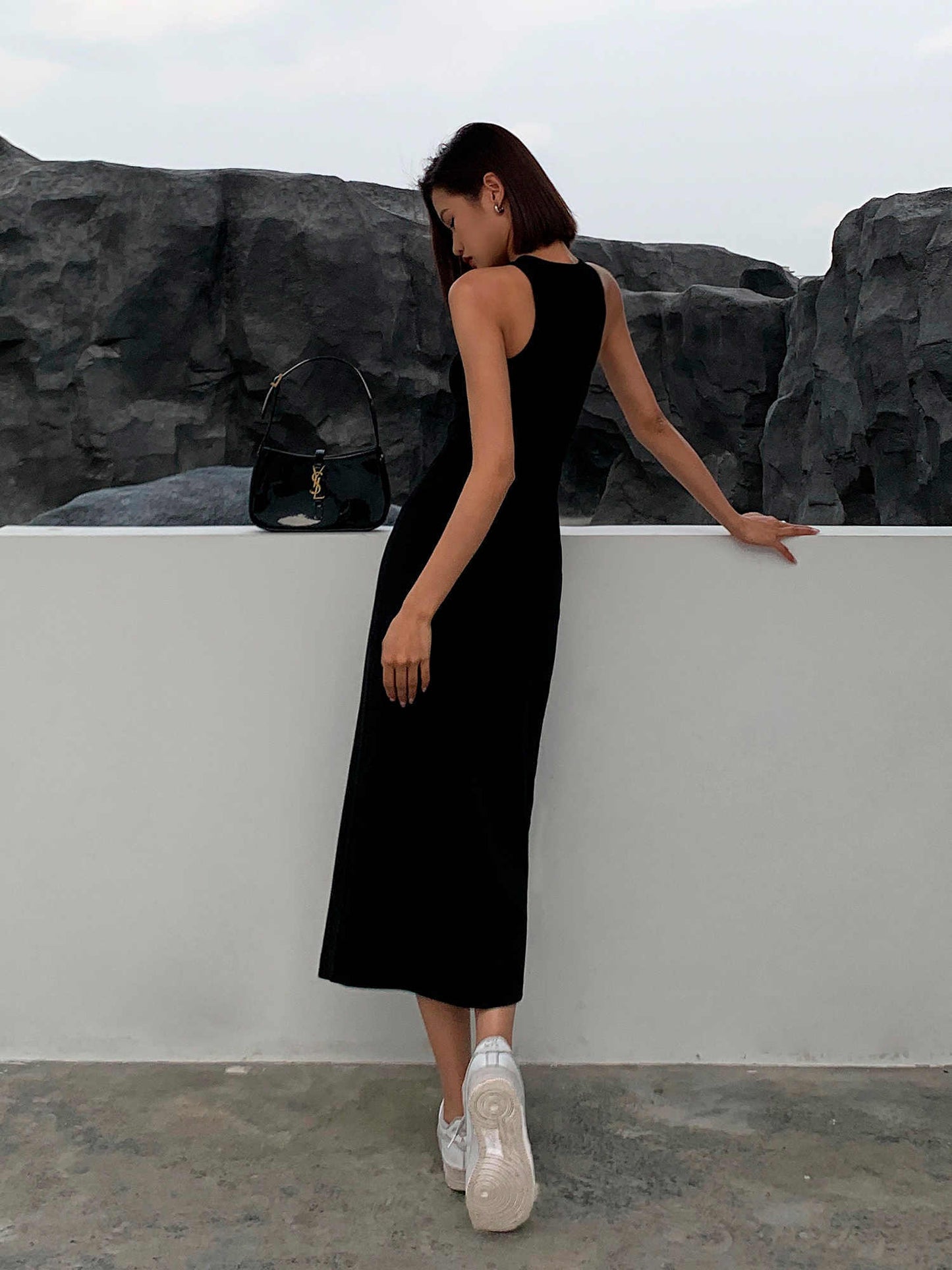 Black French Vest Long Dress