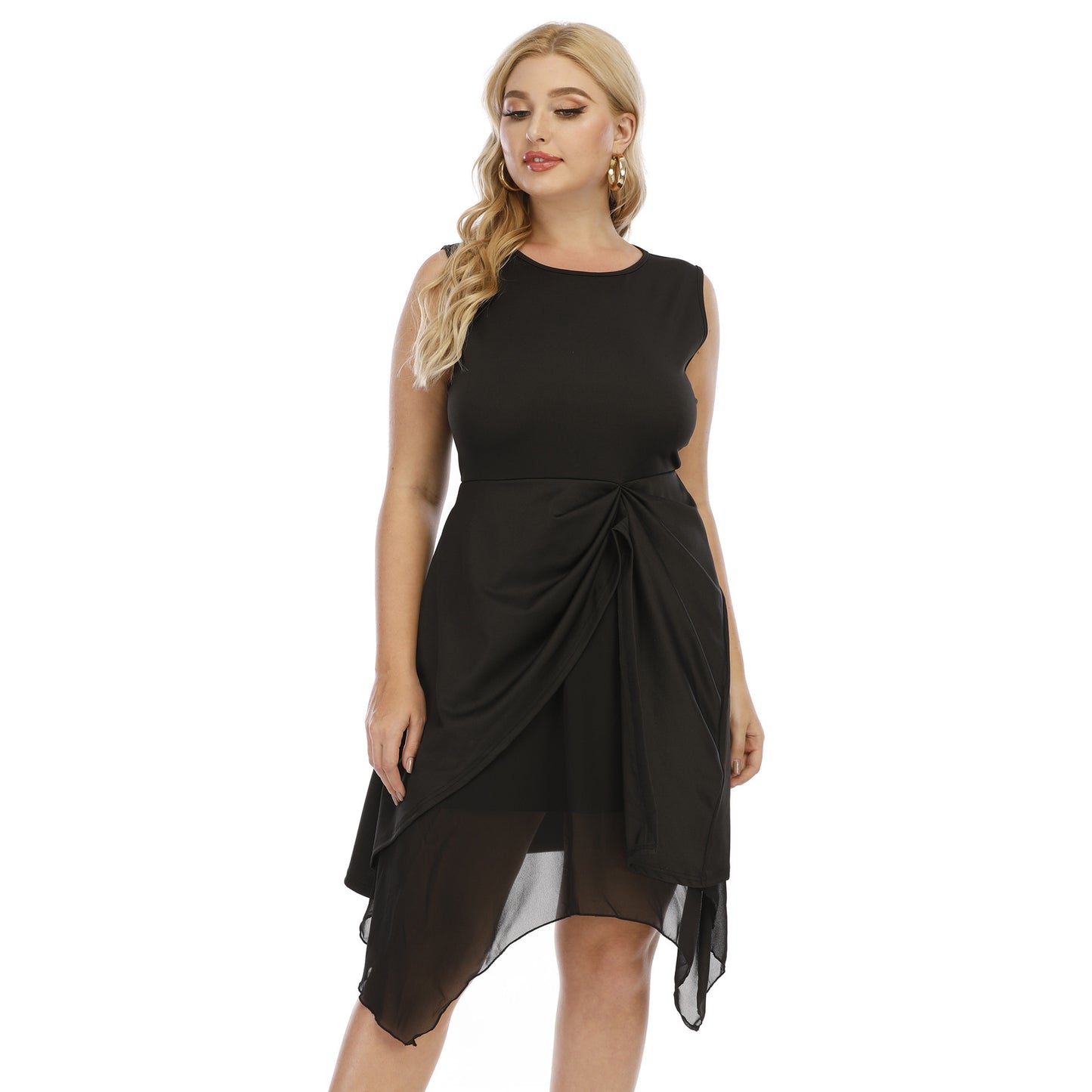 Plus-Size Irregular Mesh Stitching Vest Dress