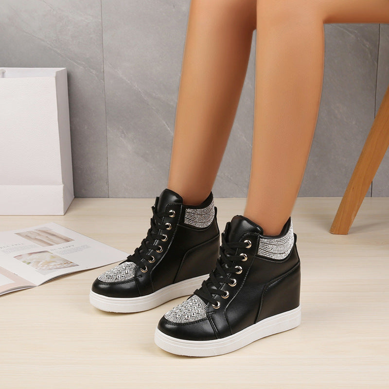 Rhinestone Flat Lace-Up Sneakers
