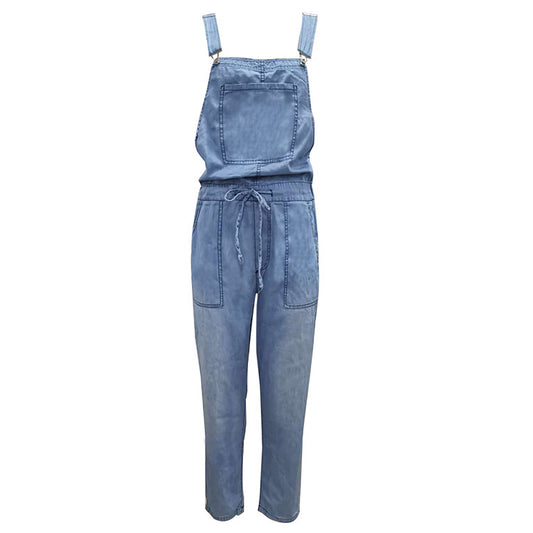 Fashion Elastic Mid-Waist Denim Jumpsuit