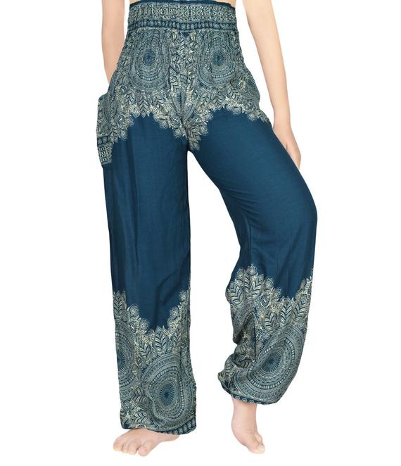 Teal Floral Boho Pants - Hippie Pants For Women