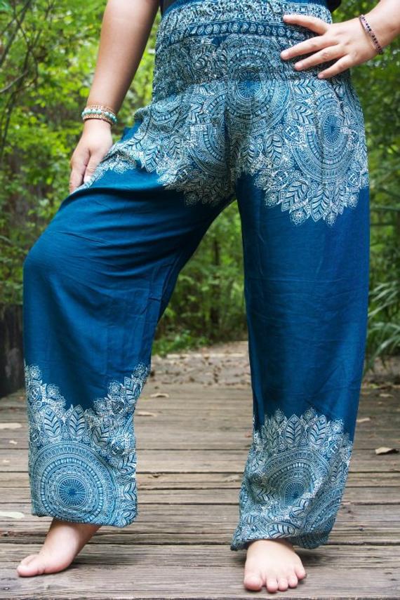 Teal Floral Boho Pants - Hippie Pants For Women