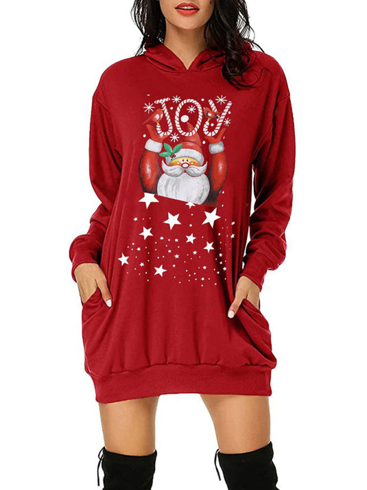 Christmas Santa Print Hoodie Dress