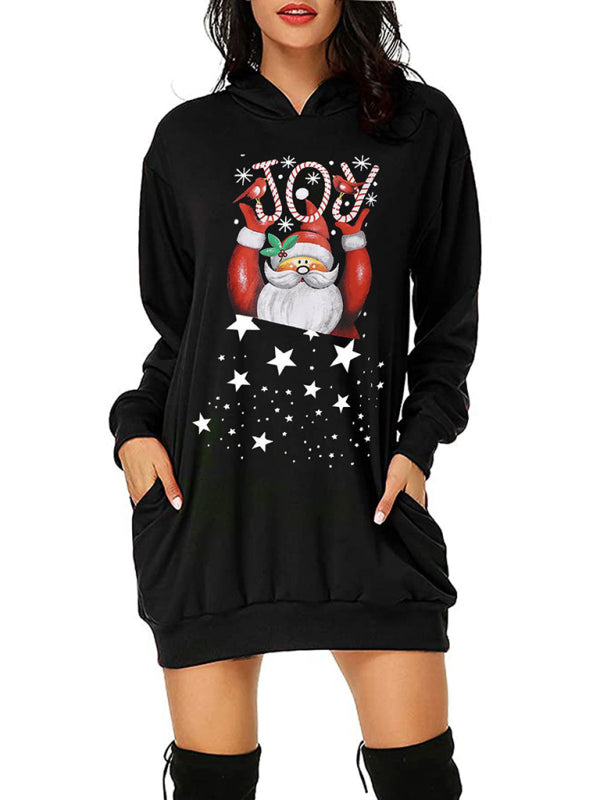 Christmas Santa Print Hoodie Dress