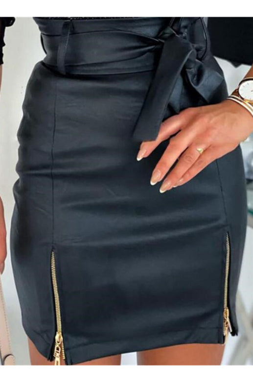 Casual Belt Hem Zip Mini Skirt