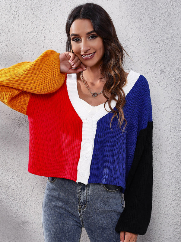 Casual Colour-Block Knit Long-Sleeve Cardigan