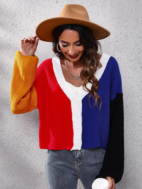 Casual Colour-Block Knit Long-Sleeve Cardigan