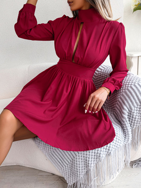 Women's sexy hollowed out waist and large swing dress