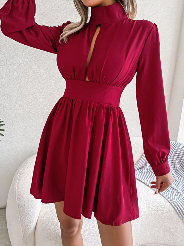 Women's sexy hollowed out waist and large swing dress