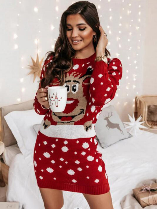 Women's Christmas Long-Sleeve Sweater Dress