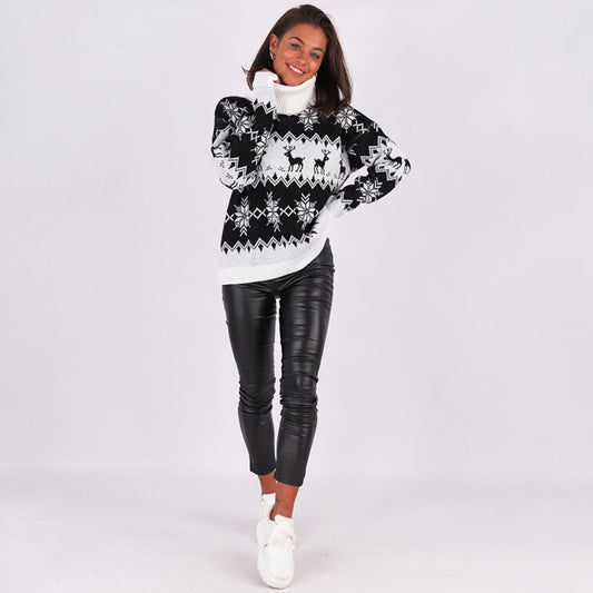 Women's Christmas Jacquard Turtleneck Long-Sleeve Sweater