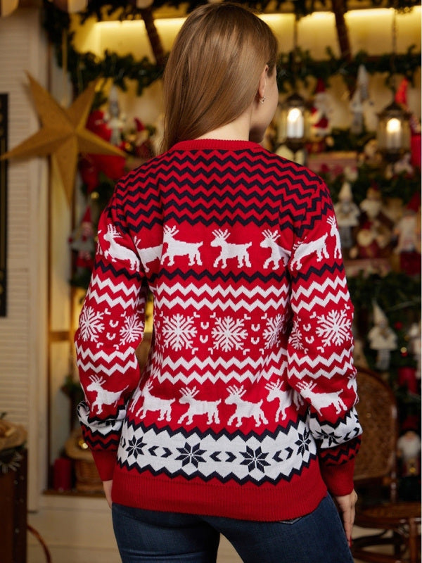 Women's Christmas Crew-Neck Jacquard Sweater