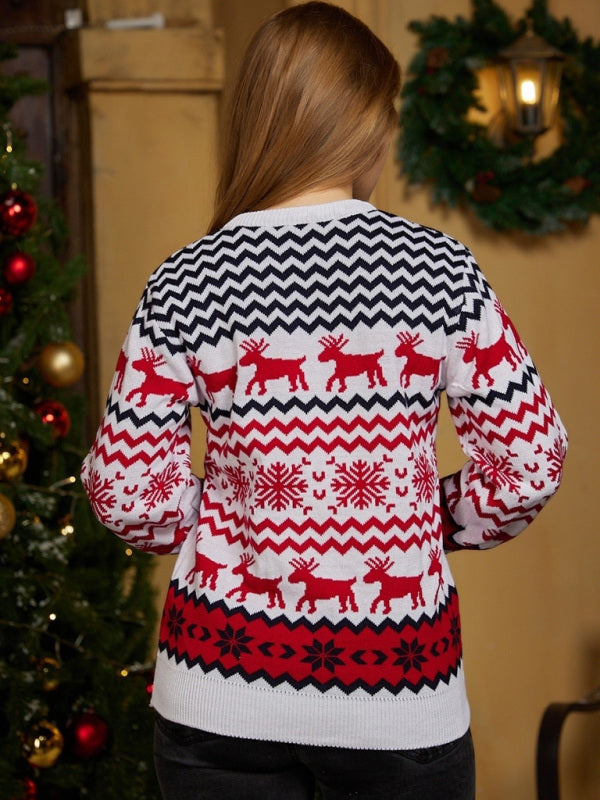 Women's Christmas Crew-Neck Jacquard Sweater