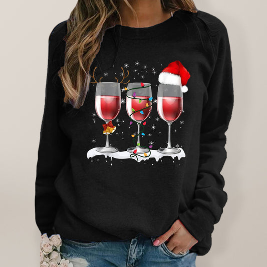 Christmas Red Wine Cup Print Sweater