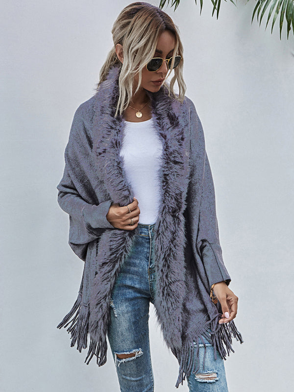 Winter Fur-Collar Shawl Cardigan Wool Coat