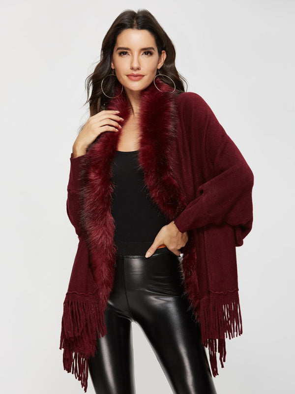 Winter Fur-Collar Shawl Cardigan Wool Coat