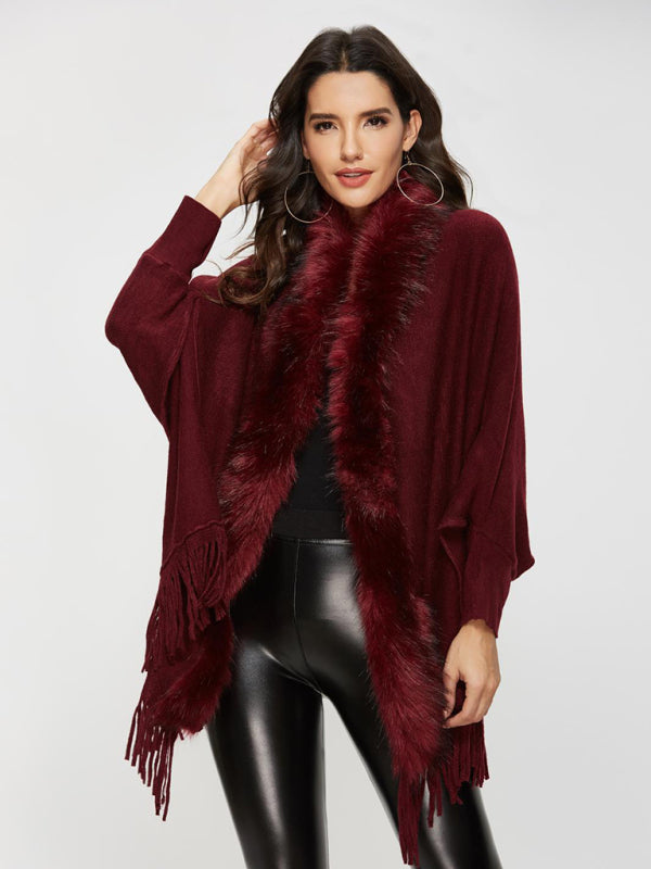 Winter Fur-Collar Shawl Cardigan Wool Coat