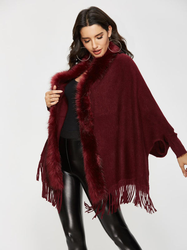 Winter Fur-Collar Shawl Cardigan Wool Coat