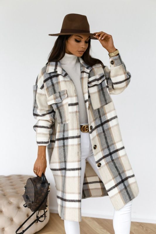 Plaid Print Midi Shirt Coat