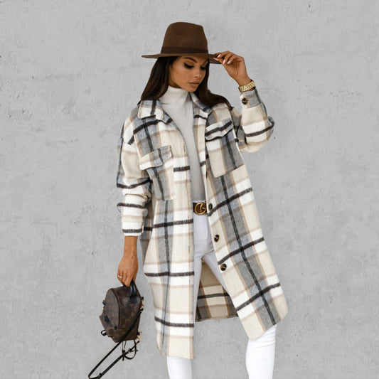 Plaid Print Midi Shirt Coat