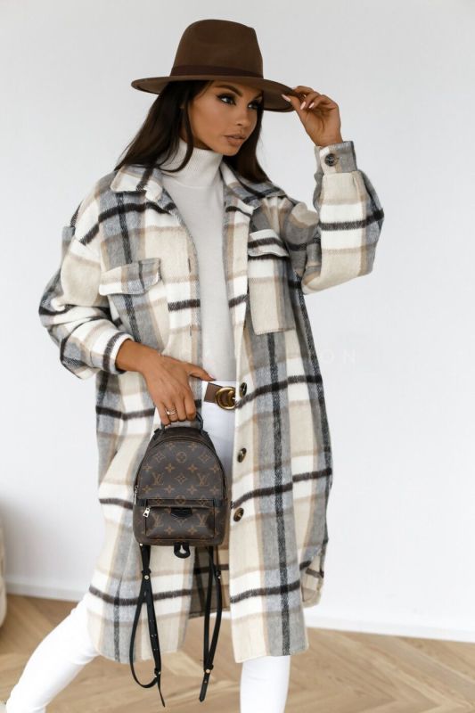 Plaid Print Midi Shirt Coat