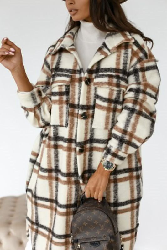 Plaid Print Midi Shirt Coat