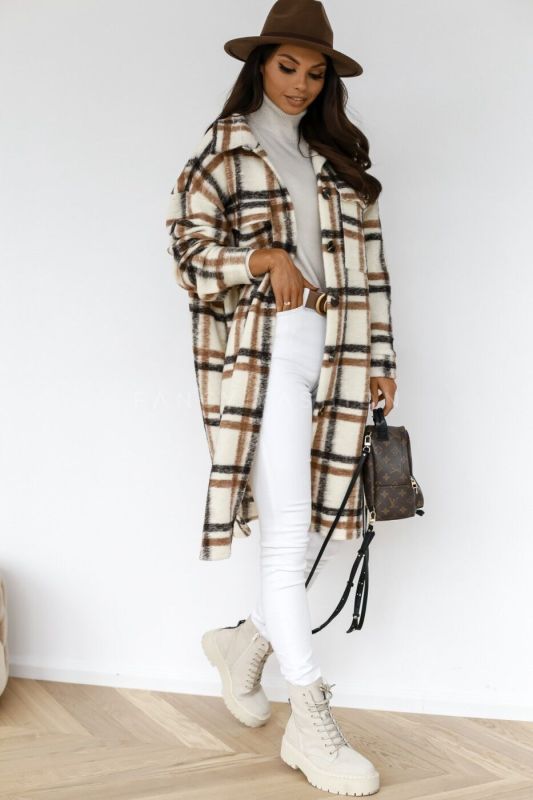 Plaid Print Midi Shirt Coat