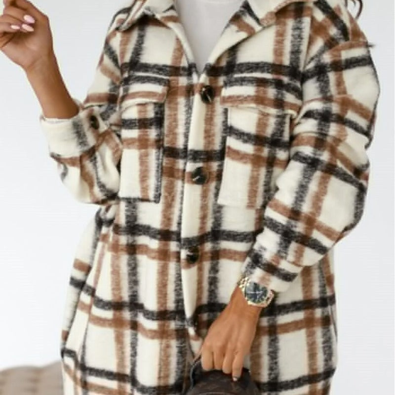 Plaid Print Midi Shirt Coat